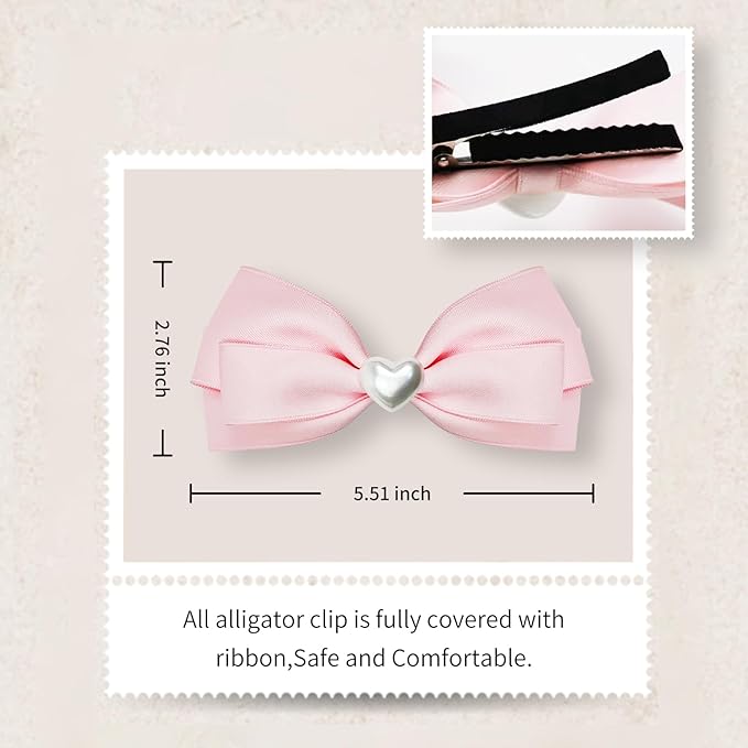 2pcs Pink hair bows for girls, cute bow hair clips for women, light pink hair bow with alligator hair clip, christmas and valentines hair bows, hair accessories for girls