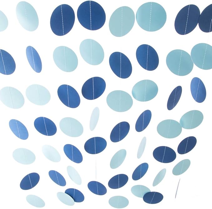 WEVEN Blue Paper Garland Circle Dots Party Garland Streamer Backdrop Hanging Decorations, 2.5" in Diameter, 20 Feet in Total
