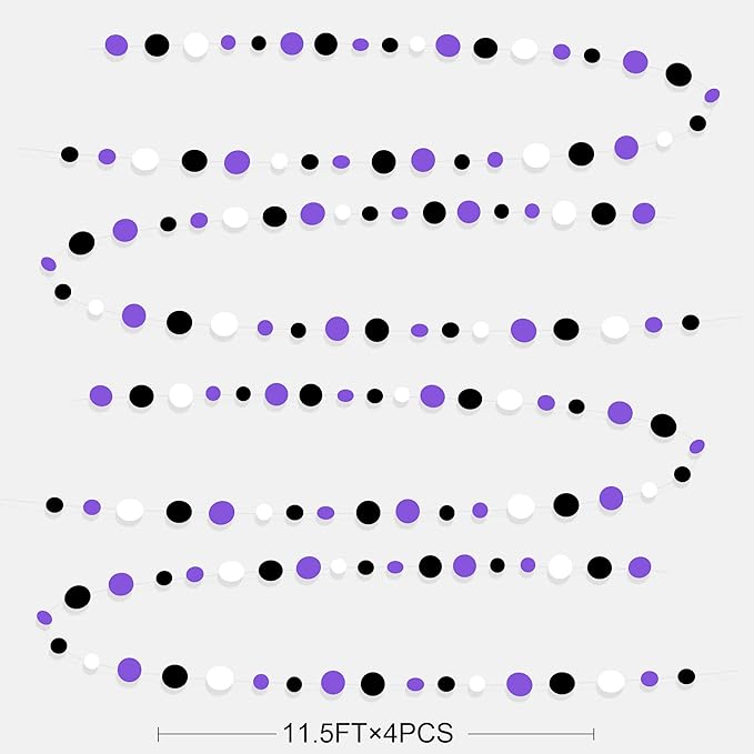 46Ft Purple Black Circle Dots Garlands Black Purple and White Polka Dot Hanging Paper Streamer Banners for Birthday Graduation Wedding Bridal Shower Baby Shower Halloween Party Decorations Supplies