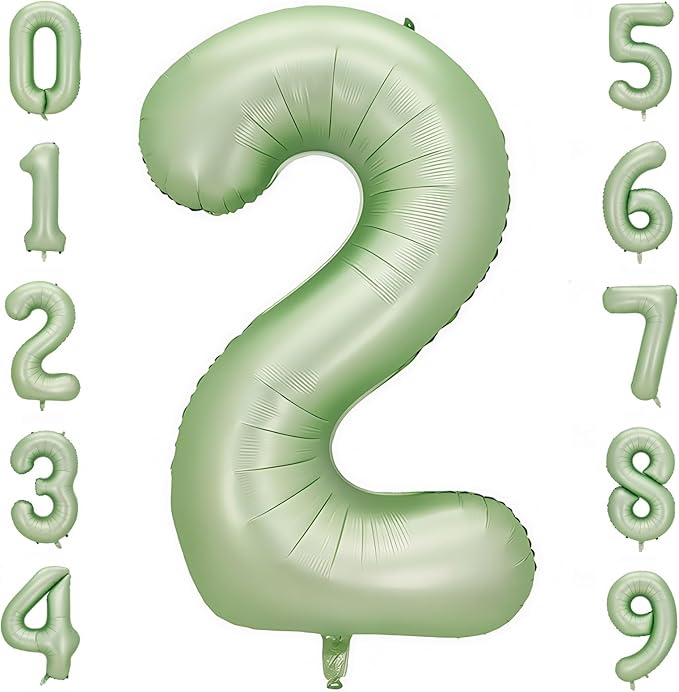 Sage Green 2 Number Balloon,Olive Green 2 Balloons 40 Inch Large Helium Foil Mylar Birthday Balloons for Boy Girl Baby Shower Birthday Jungle Party Decorations