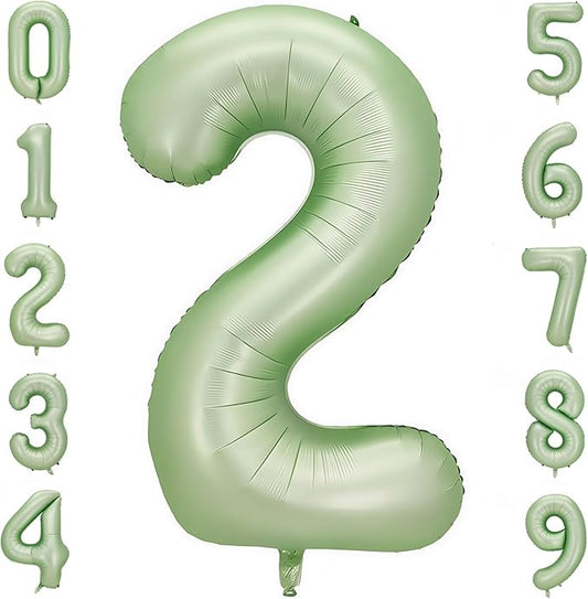 Sage Green 2 Number Balloon,Olive Green 2 Balloons 40 Inch Large Helium Foil Mylar Birthday Balloons for Boy Girl Baby Shower Birthday Jungle Party Decorations