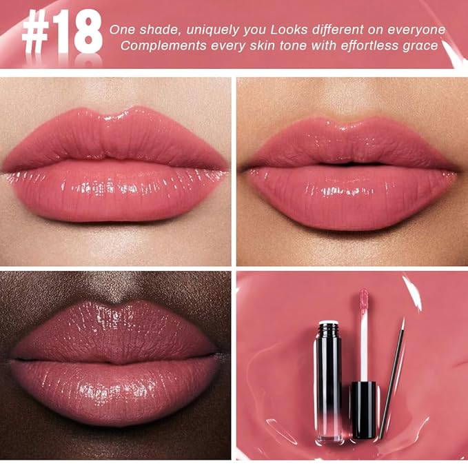 evpct Warm Pink Shiny Longwear No-Budge Liquid Lip Color Lipstick Makeup, Highly Pigmented Color Instant Shine, Waterproof Long Lasting Lipstick for Women, Lip Stain Gloss with Lip Liner Brush, 18#