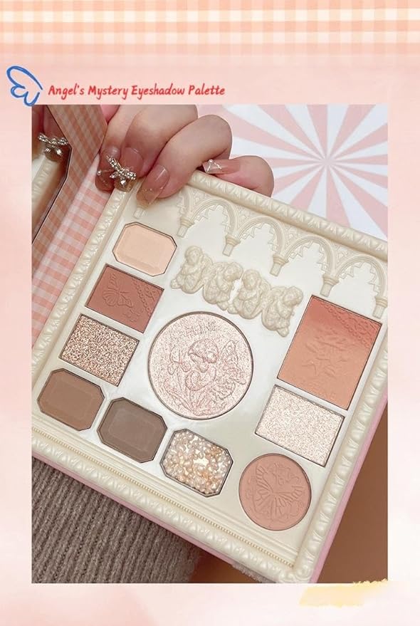 Embossed Angel Eyeshadow Palette - 10 Multi-Use Shades for Eyes, Cheeks & Glow（Embossed Angel Eyeshadow Palette + Eyeline Brush）