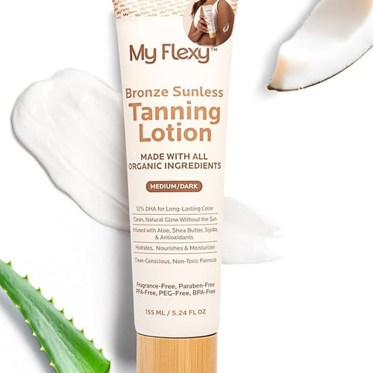 Sunless Tanning Lotion – Organic-Medium/Dark Tan, Natural Self Tanner with Aloe, Shea Butter, Coconut Oil & Jojoba – Clean, Streak-Free Self Tanning lotion for body, Gradual Self Tan, 5oz