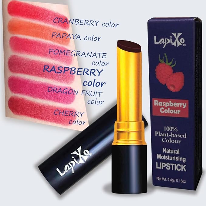 LAPIXO 100% Plant-based Color Lipstick, Unique Formula, Natural + Moisturizing | Non-Toxic, All Food Ingredients, Antioxidant-rich, Natural Matte Vibrant Color, 4.4g/0.15oz (Raspberry color)