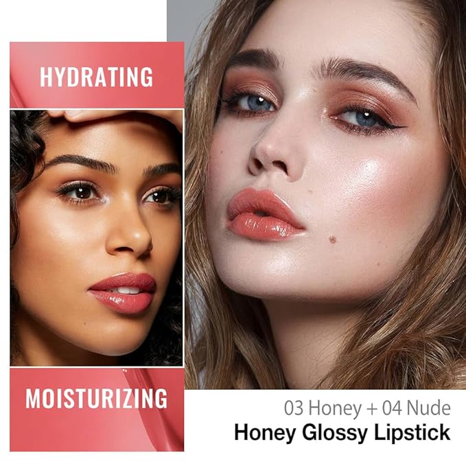 evpct 2Pcs Nude Honey Lipstick Tinted Lip Balm, Sheer Hydrating Shine Tinted Lipstick for Women, Moisturizing Lip Color, Nourishing Tinted Lip Balm Plumper Gloss Stain, Glossy Shiny Finish