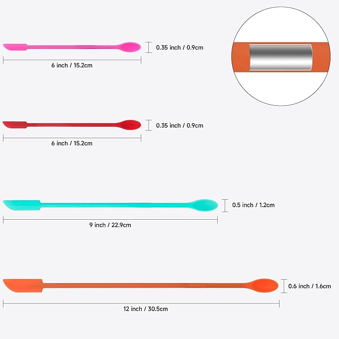 Mini Spatula Silicone Spatula Set - 4pcs Small Makeup Scrapers for Cosmetics, Reusable Beauty Tiny Tools, Thin Jar Scraper, Get the Last of the Makeup Out of the Bottle(Multicolor)