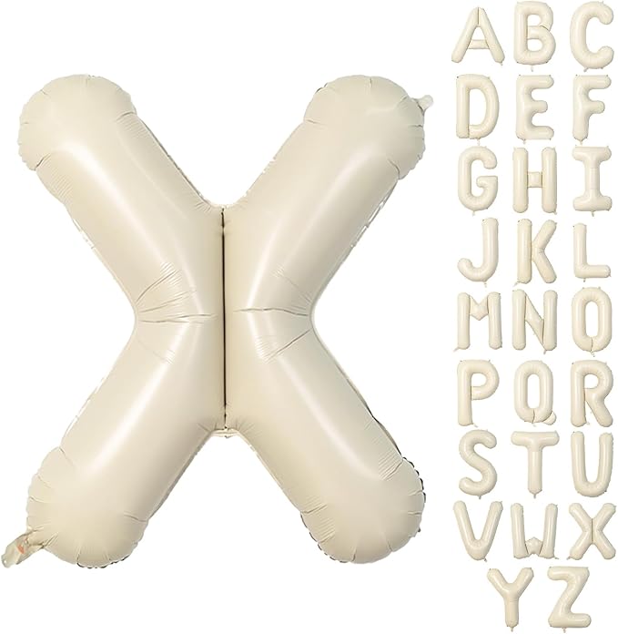 40 Inch Letter Balloons X, Big Custom A-Z Alphabet Foil Name Balloon Cream White, Self Inflating Beige Customize Helium Balloon Letters X for Women Girls Birthday Bride Baby Shower Party Decorations