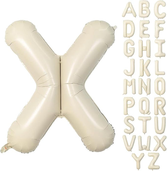40 Inch Letter Balloons X, Big Custom A-Z Alphabet Foil Name Balloon Cream White, Self Inflating Beige Customize Helium Balloon Letters X for Women Girls Birthday Bride Baby Shower Party Decorations
