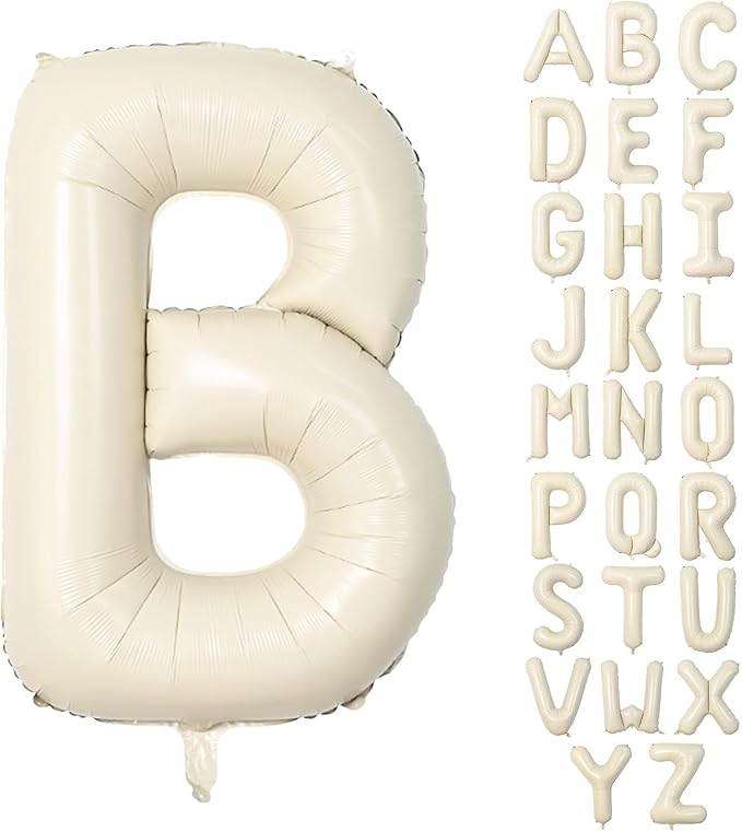 40 Inch Letter Balloons B, Big Custom A-Z Alphabet Foil Name Balloon Cream White, Self Inflating Beige Customize Helium Balloon Letters B for Women Girls Birthday Bride Baby Shower Party Decorations