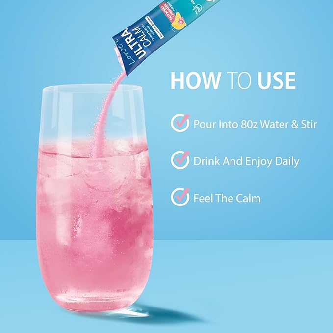 UltraCalm Super Cortisol Drink with Magnesium Glycinate, Ashwagandha, L-Theanine, Vitamin D3, Magnesium Powder for Sleep & Stress Relief, Raspberry Lemonade (30 Servings)