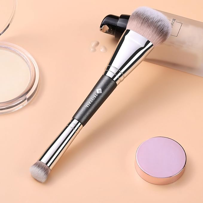 TEOYALL Dual-Ended Contour Concealer Brush, Sculpting Defining and Angled Under Eye Synthetic Bristles for Liquid Cream Powder