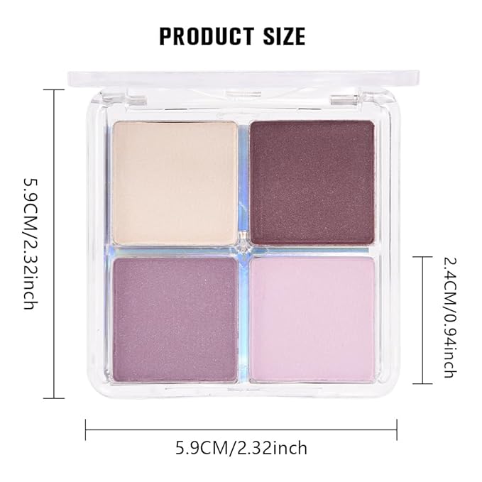 evpct Eyeshadow Quad Palette, Nude Pink Dark Mauve Plum Voilet Lavender Purple Glitter Shimmer Metallic Matte High Pigment Mini Eye shadow Palette Makeup for older Women, Vegan Cruelty-free, Romance