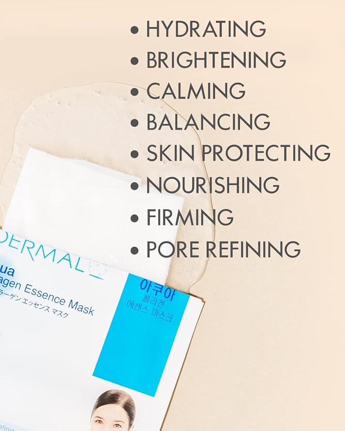 DERMAL Korean Collagen Face Mask – Hydrating & Soothing Sheet Mask with Panthenol – Hypoallergenic Calming Moisture Care for All Skin Types – 24 Combo Pack