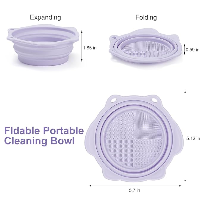 Makeup Brush Cleaner, Etercycle Foldable Silicone Brush Cleaner Bowl Srubber, Portable Washing Tools for Makeup Brush,Powder Puff,Sponge (Purple)