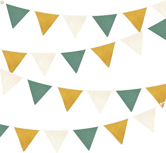 2 Sets of Yellow Green Nursery Garland Fabric Baby Banner 24Pcs Linen Triangle Pennant Flags Streamers for Baby Playroom Decor Kids Jungle Safari Golf Birthday Baby Shower Party Decorations