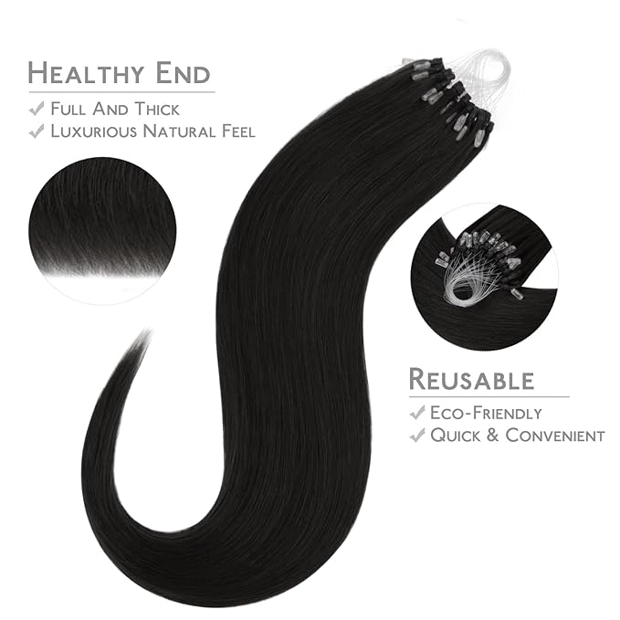 WENNALIFE Microlink Hair Extensions Human Hair, 50g 50s 14 Inch Natural Black Remy Micro Bead Hair Extensions Real Human Hair Micro Link Micro Loop Micro Ring Hair Extensions Straight Microlinks