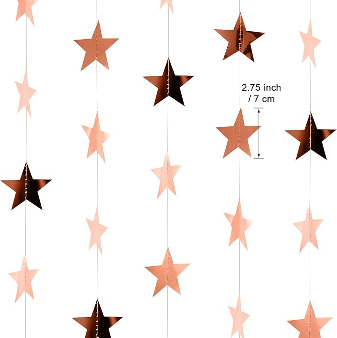 Patelai Glitter Star Garland Banner New Years Decor 130 Feet Star Hanging Banner Twinkle Backdrop for Birthday Classroom Wedding Halloween Christmas Party Supplies(Rose Gold)