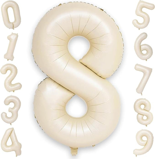 40 Inch Balloon Number 8 Beige, Large Foil Cream Number 8 Balloons Set 0-9 for Men Women, Self Inflating Digital 8 Helium Balloons for Boys Girls Birthday Anniversary Baby Shower Party Decorations