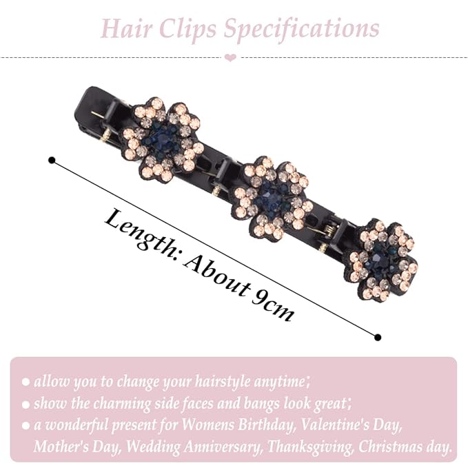 Sparkling Crystal Stone Braided Hair Clover Clips for Thick Thin Hair, Girls/Women Hair Accessories for Styling Sectioning, Large, 8 Pcs
