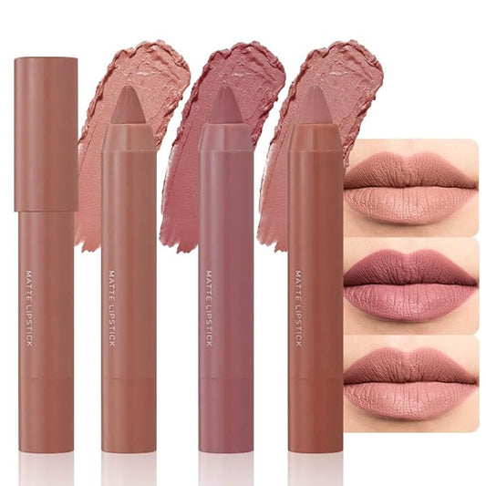 BINGBRUSH Crayon Matte Longwear Lipstick Pack Set,Moisture Smooth Color Stick Ultimate Lip Crayon for Makeup Collection - Waterproof Velvet Lipgloss (3pcs 02#&04#&06#, 3 Count (Pack of 1))