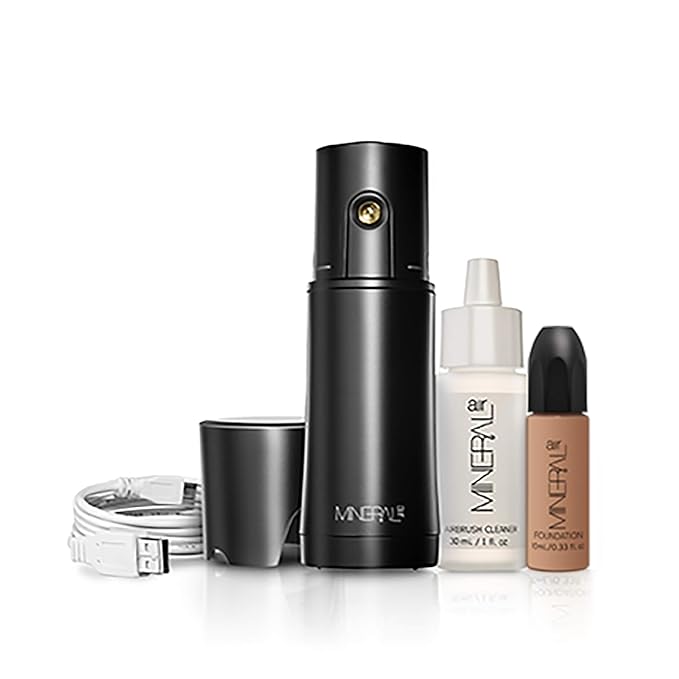 MINERAL AIR 4-in-1 AirMist Foundation Makeup Spray, Cordless and Portable, Long-Lasting Satin Finish, Cruelty-Free and Paraben-Free, for All Skin Types, Amber