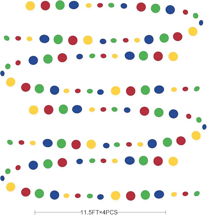 Super Mario Party Decorations Circle Dot Garland Red Blue Yellow Green Hanging Paper Polka Dot Streamer for Birthday Baby Shower Wedding Bridal Shower Carnival Circus Clown Fiesta Party Supplies