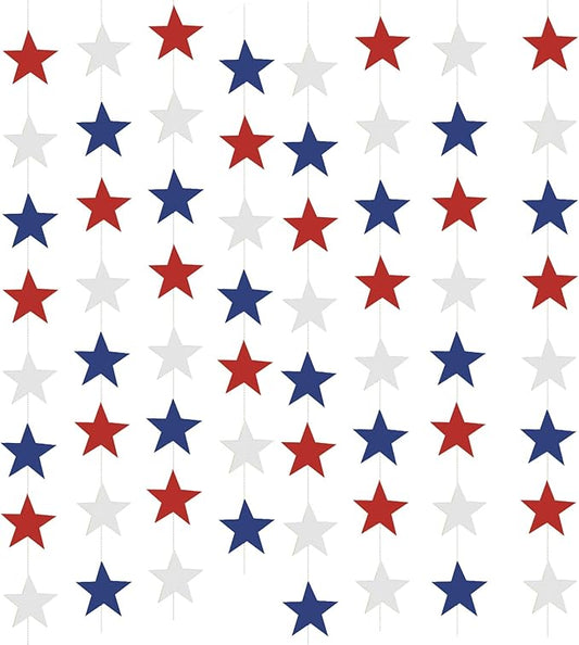 Yzurbu 4th of July Decorations, Red White & Blue Decorations, 78ft Patriotic Star Garland, 6 Strings Star Streamers Banner Hanging Decoration, Labor Day, Patriot Day, Memorial Day, Party Decor