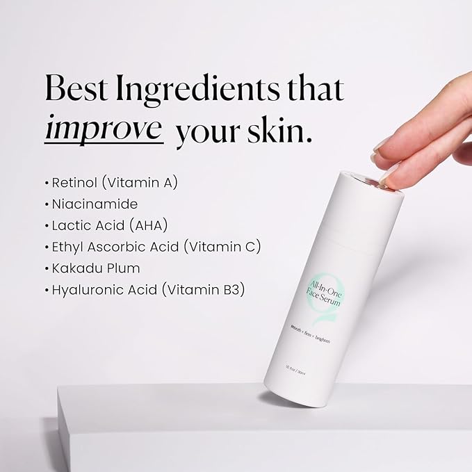 Qure All In One Hyaluronic Acid Serum for Face, Facial Serum With Niacinamides, Retinol, Lactic & Mandelic Acid, Bakuchiol, Peptides & Vitamin C Formulated For Fine Lines & Wrinkles - 4 Month Supply