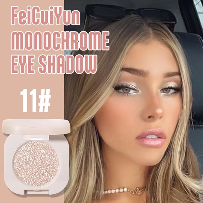 Glitter Shimmer Sparkle Eye Shadow Palette Makeup for Old Women, Pearl White Silver Glitter Shimmer Metallic Holographic Iridescent Cream Iridescent Single Monochrome Eyeshadow Makeup, 11