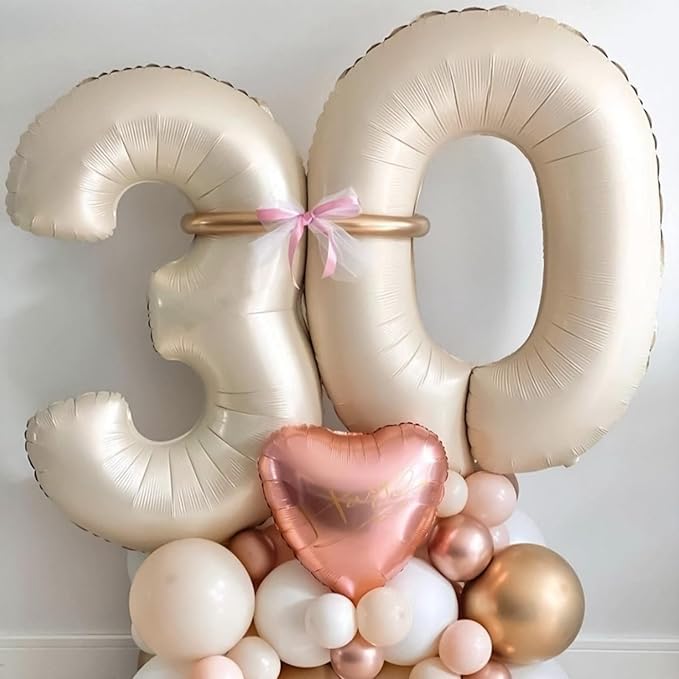 40 Inch Beige Numbers Balloons 3, Large Self Inflating Cream White Digit 3 Helium Balloons for 3rd Birthday Girls Boys, Foil Mylar Number 3 Balloons for Women Birthday Party Anniversary Decorations