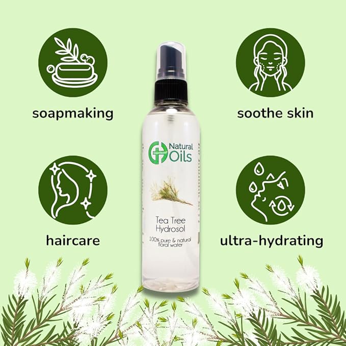 GreenHealth Tea Tree Hydrosol (Floral Water) - 4 fl oz Plastic Bottle w/Black Spray Cap - 100% natural