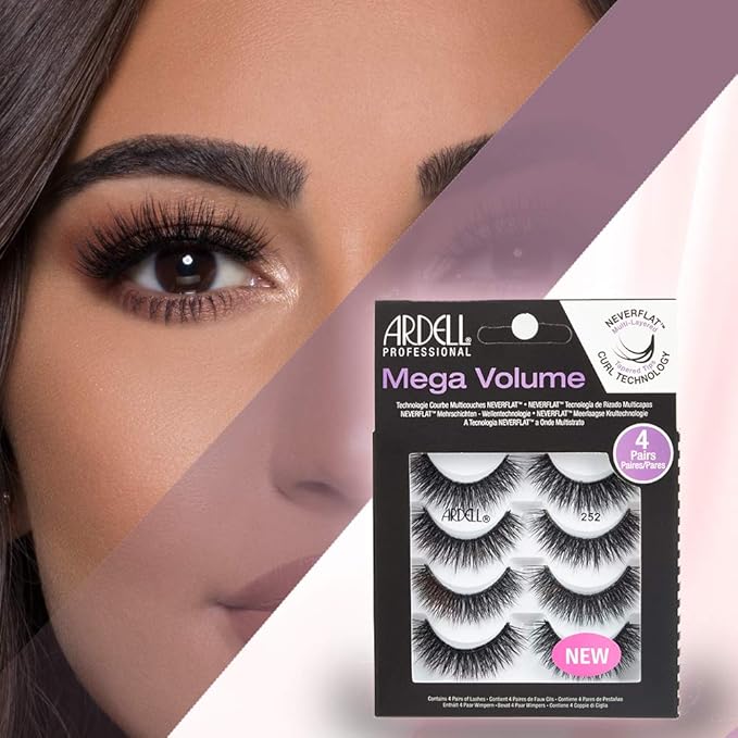 Ardell Lashes Natural Look Mega Volume, 252 - Full Volume, Long-Lasting Fake Lashes for Flawless Look, 4 Pairs