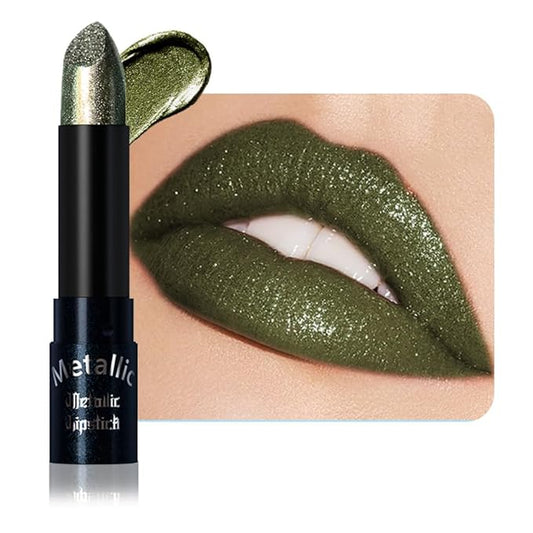 Dark Green Metallic Lipstick for Women,Lightweight Non-Drying Shimmer Frosted Lipsticks,Glitter Lip Gloss Stain Long Lasting Waterproof No Smudge Proof No Transfer 12 Hour,Cruelty-Free Makeup