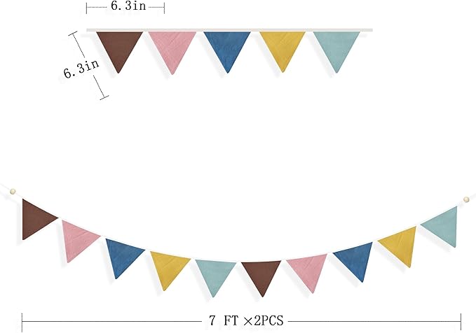 2 Sets of Boho Pennant Banner 20Pcs Nursery Garland Flags Retro Colored Fabric Linen Triangle Bunting Streamers for Kids Birthday Baby Shower Classroom Baby Room Decor Boho Wedding Party Decorations