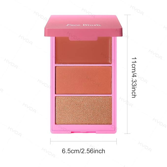KYDA 3 Colors Blush Palette, All-In-One Face Maleup Palette, Matte Cheek Blusher Makeup, Multi-Finish Shimmery Blusher, Blendable Blush Highlighter Powder,04