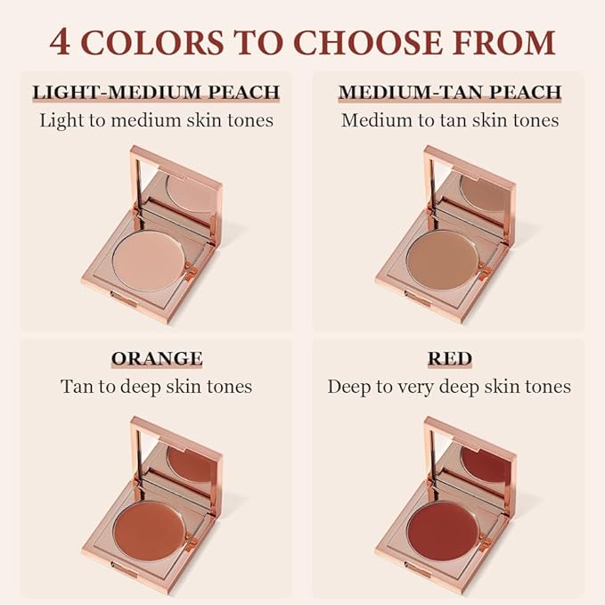 Colored CC Undereye Corrector, Eye Concealer Undereye Color Corrector for Dark Circles, Clay Neutralizing Makeup Under Eye Hydrating Concealer with Brush (Light-Medium Peach & 3 Brushes, Small)