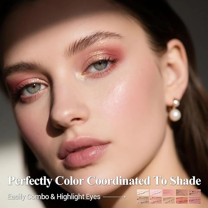 10PCS Eyeshadow Stick,Shimmer And Matte Brown Metallic Cream Eyeshadow Pencil Crayon with Smudge-proof & Waterproof, Eye Brightener Stick, Ideal Gift for Women - C2 Stellar Pink Quartz