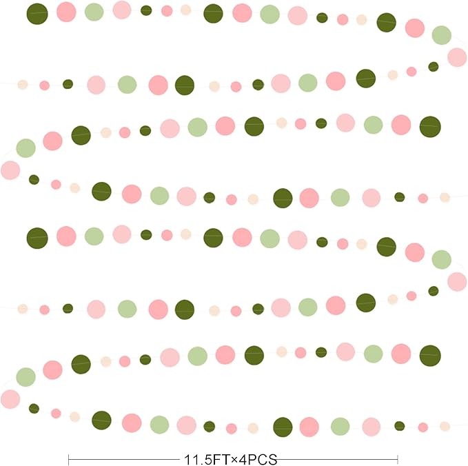 Sage Green and Dusty Pink Polka Dots Garlands Olive Green Dusty Rose Beige Hanging Paper Circle Dots Streamer for Girls Birthday Baby Shower Wedding Engagement Bachelorette Party Decorations Supplies