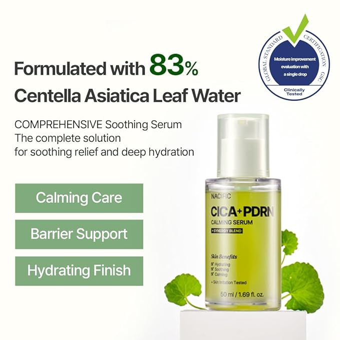 NACIFIC Cica PDRN Calming Serum 1.69 fl oz 50ml – Centella Asiatica, Soothing & Hydrating Barrier Repair Serum with PDRN for Redness Relief and Sensitive Skin, Korean Skincare