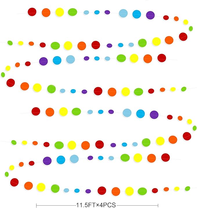 46Ft Rainbow Garland Colorful Circle Dots Hanging Paper Streamer Backdrop Multi Color Polka Dot Banner for Birthday Bachelorette Engagement Wedding Bridal Baby Shower Fiesta Party Decorations Supplies