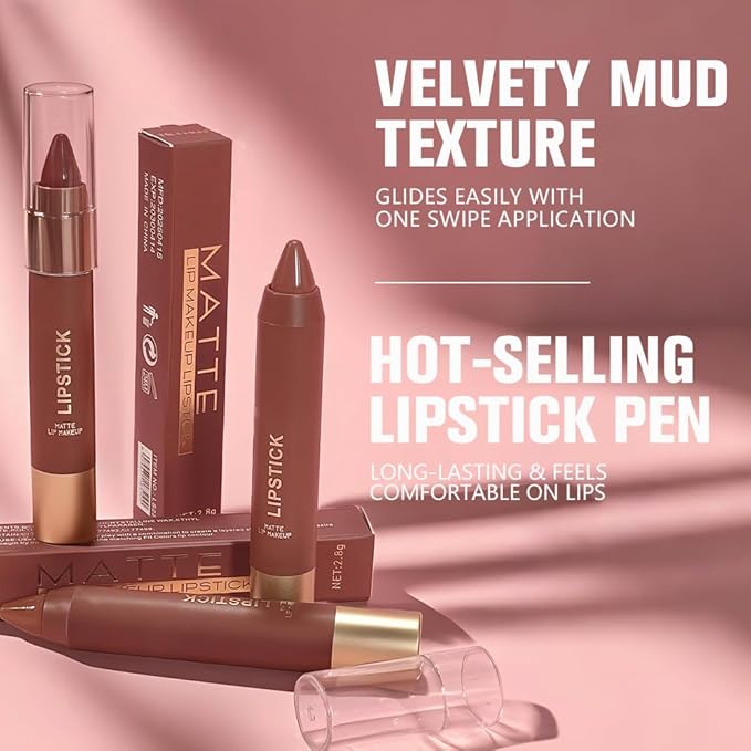 BINGBRUSH 2 in 1 Lip Liner and Lipstick Combo, Matte Lipstick Long Lasting Waterproof Lip Pencil Crayon, Smudge Proof Lip Stain,Hign Pigmented Women’s Makeup (06#Midnight Mocha)