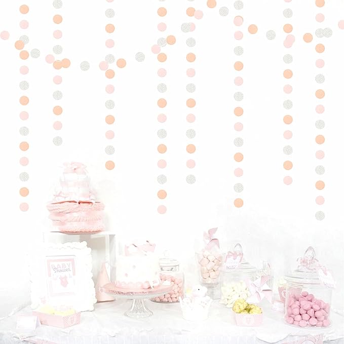 Pink-Silver Peach Birthday Party-Decorations Streamers - 52FT Hanging Paper Garland Banner,Baby Bridal Shower Engagement Anniversary Bachelorette Wedding Graduation Backdrop Decor Hugtmr