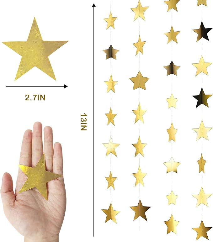 158 Feet 12 PCS Glitter Gold Star Garland Banner Decoration, Reflective Sparkle Little Star Paper Hanging Decor Double Side Star Streamer Bunting for Party Wedding Christmas Birthday Festival
