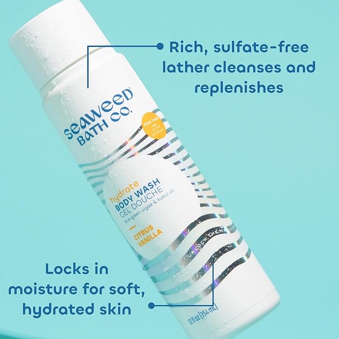 Seaweed Bath Co. Hydrate Body Wash, Citrus Vanilla Scent, 12 Ounce, Shower Gel for Men & Women, Vegan, Paraben Free, Sulfate Free, Cruelty Free