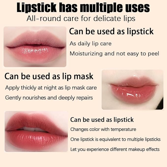 Transferproof Color Changing Lipstick, Gold Crystal Ph Lipstick Color Changing, Clear Lip stick That Changes Color, Hydrating Non-Sticky for Women,Vivid Color, Long Lasting Moisturizing Lip Glow