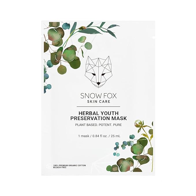 Snow Fox Herbal Youth Mask – 1 Pack Anti-Aging, Hydrating and Firming Mask with Super Greens Herbs that Boost Collagen and Elasticity Production for a Radiant Youthful Glow