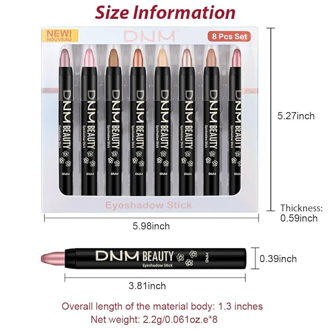 Kaely 8Pcs Cream Eye Shadow Sticks Set, Matte Shimmer Eyeliner Pencil Eyeshadow Palette Makeup, Eye Highlighter Brightener Stick for Older Women Waterproof Pigmented, sombras para ojos, New-09