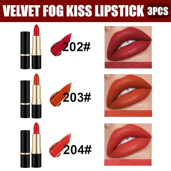 evpct 3Pcs Silky Creamy Matte Lipsticks Set for Women, Orange Ruby Cherry Red Matte Lipstick Lip Blam Sticks Long Lasting Waterproof, Lightweight and Hydrating Moisturizing Lipstick 24 Hour Originales