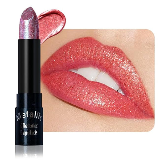 Red Metallic Lipstick for Women,Lightweight Non-Drying Shimmer Frosted Lipsticks,Glitter Lip Gloss Stain Long Lasting Waterproof No Smudge Proof No Transfer 12 Hour,Cruelty-Free Makeup